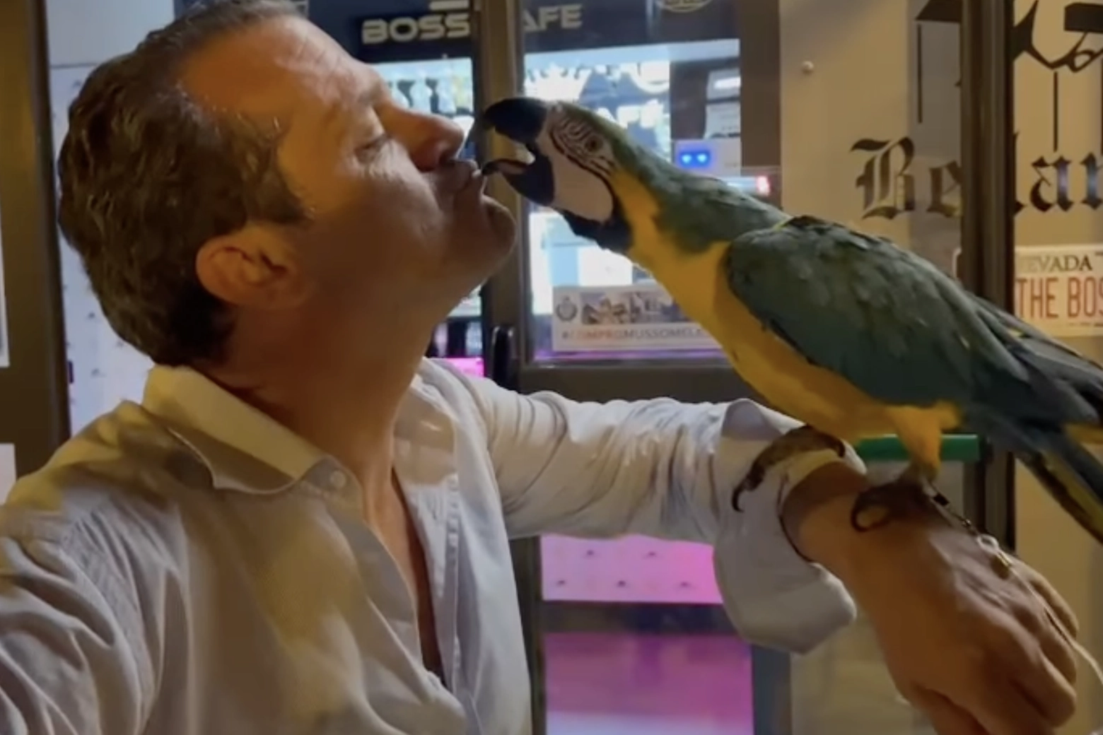 Cateno De Luca bacia un pappagallo 