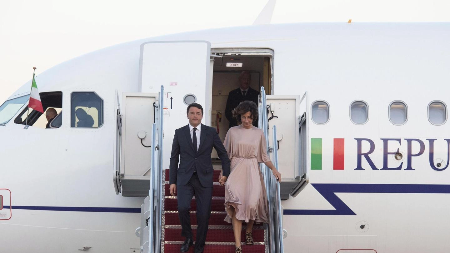 Matteo e Agnese Renzi arrivano a Washington (Ansa)
