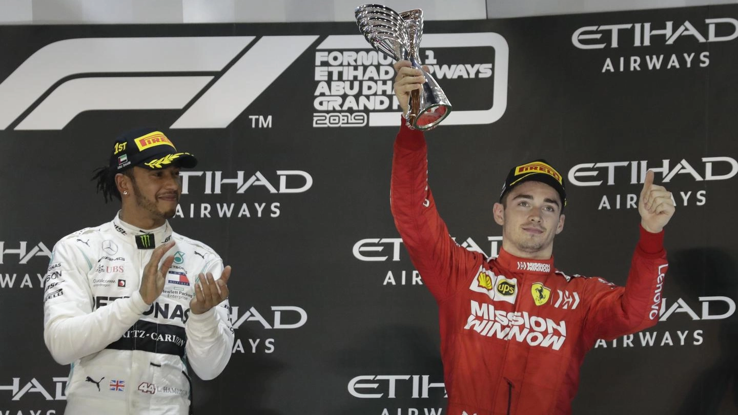 Hamilton e Leclerc sul podio del Gran premio di Abu Dhabi (Ansa)