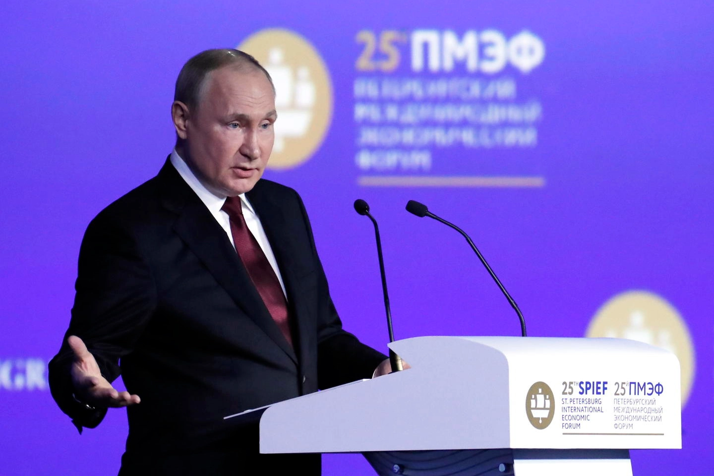 Vladmir Putin al Forum di San Pietroburgo (Ansa)