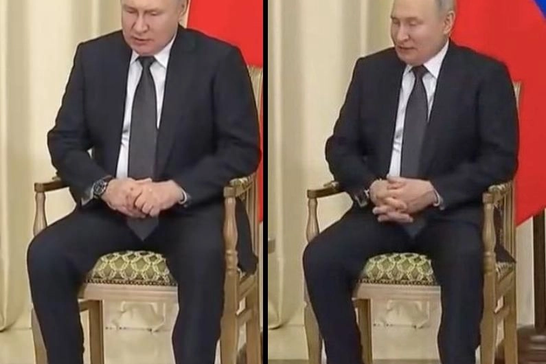 I piedi di Putin sollevati a turno durante l'incontro con Lukashenko