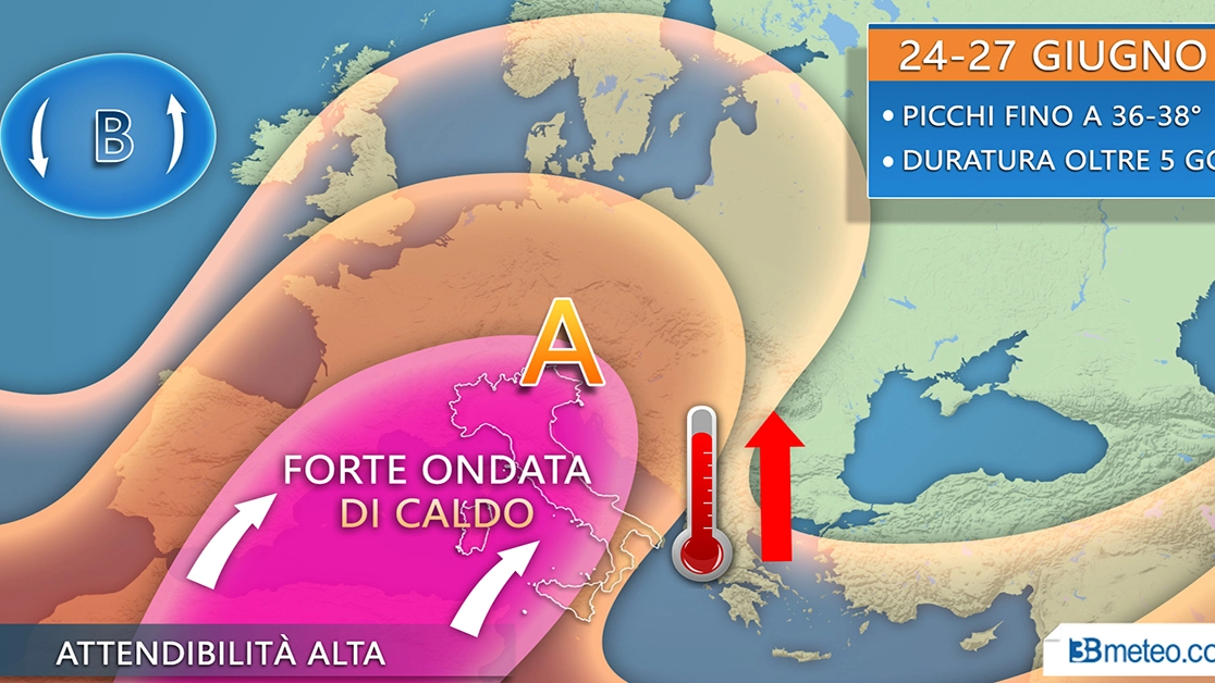 Meteo, la prima ondata di caldo nel weekend secondo la grafica di 3bmeteo