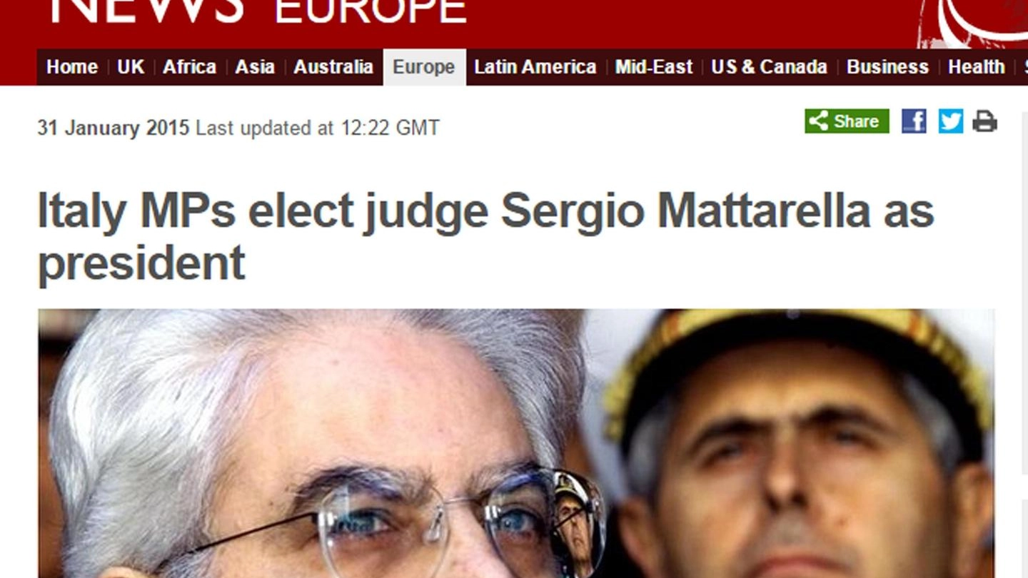 La homepage della Bbc con la notizia dell'elezione di Mattarella (Ansa)