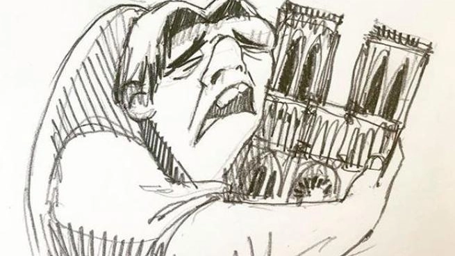 Incendio Notre Dame, la vignetta dell'artista Cristina Correa Freile