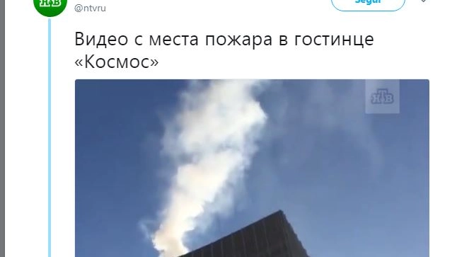 Russia, incendio al Cosmos hotel (da Twitter)