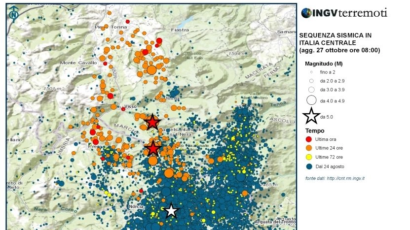 Terremoto Marche e Umbria, la sequenza sismica