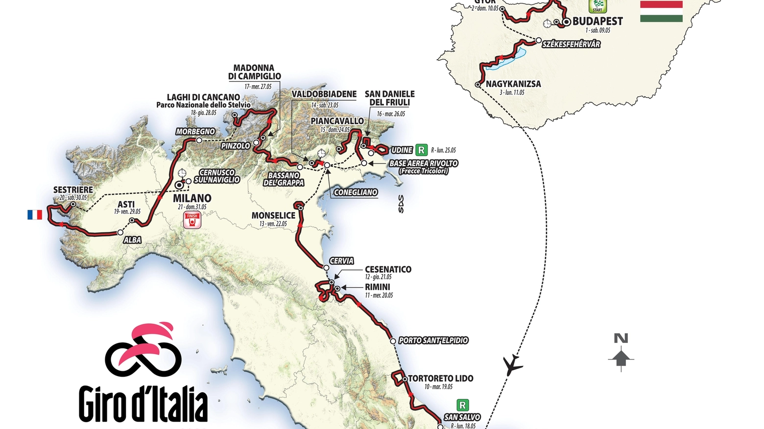 Il percorso del Giro d'Italia 2020