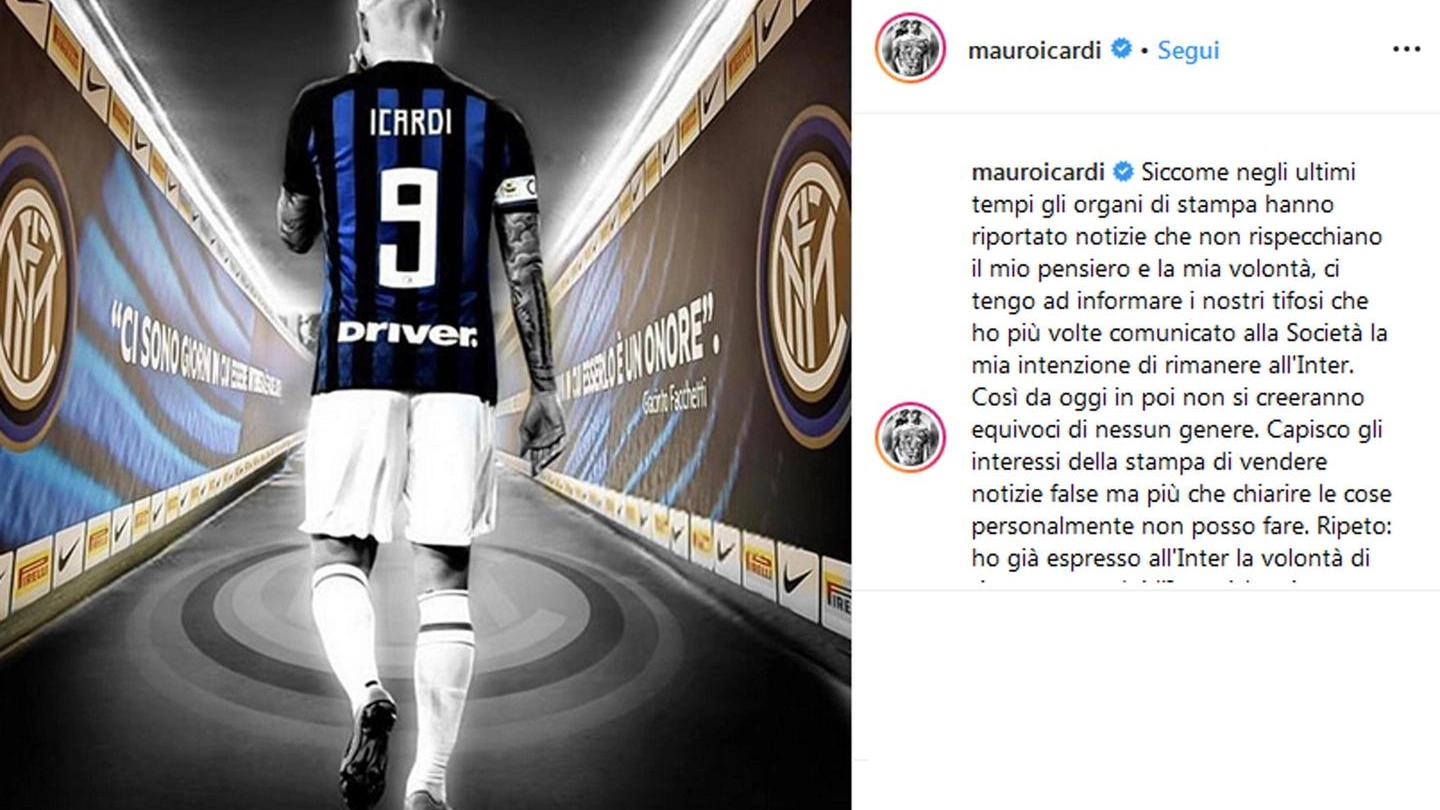 Mauro Icardi conferma la sua volontà di rimanere all'Inter (Ansa)