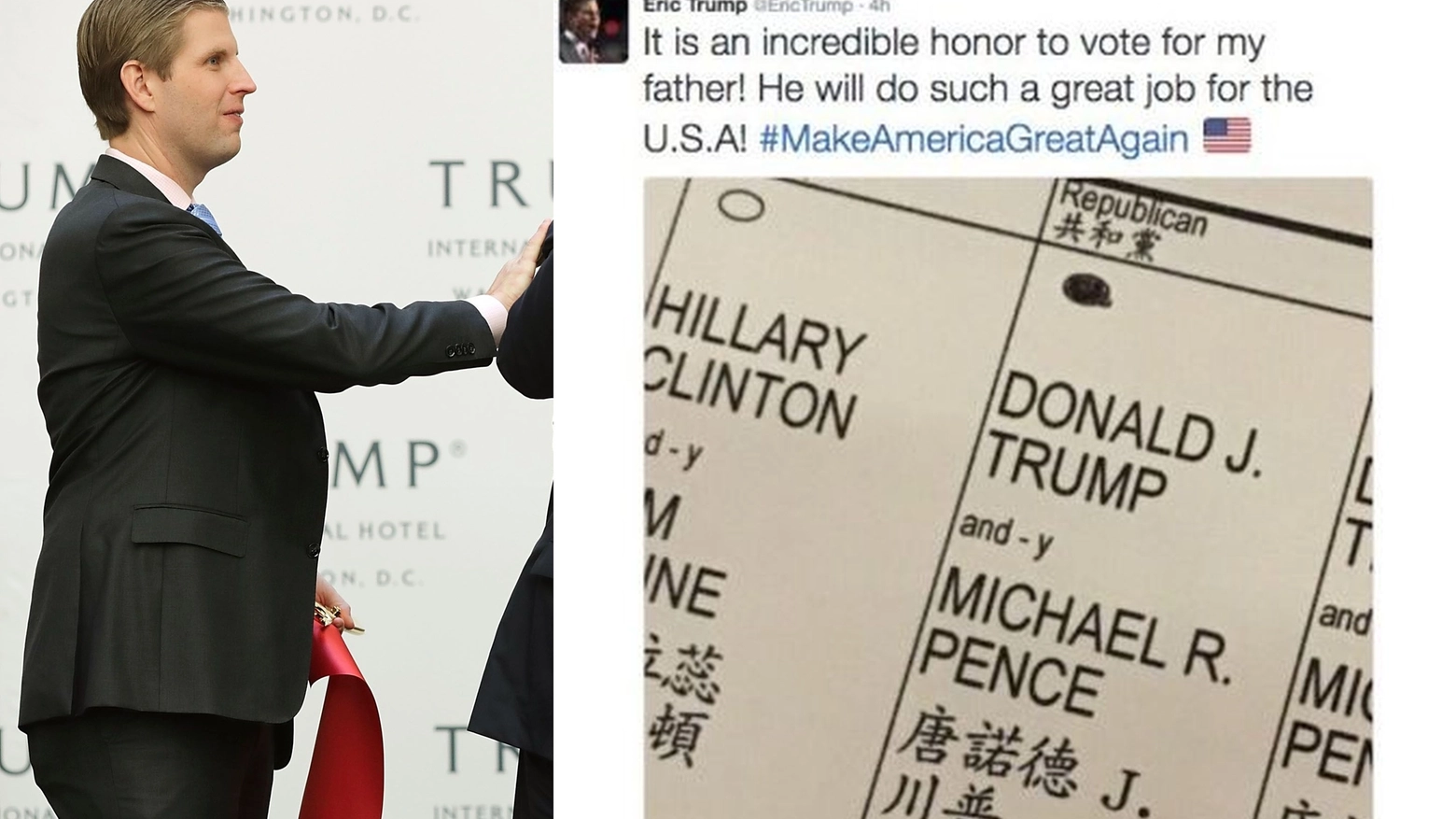 Eric Trump e il tweet con una foto del suo voto