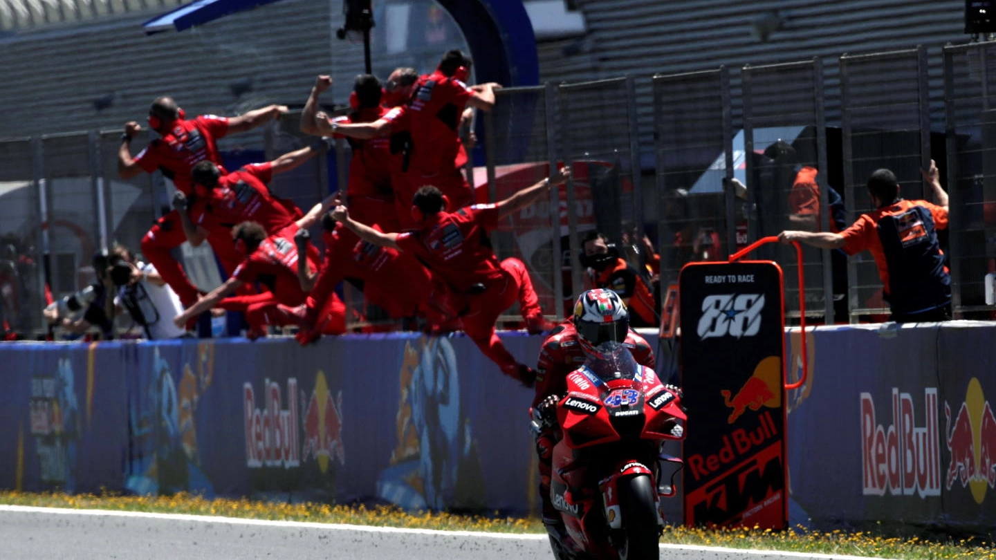 Jack Miller vince a Jerez, l'esultanza del team Ducati (Ansa)