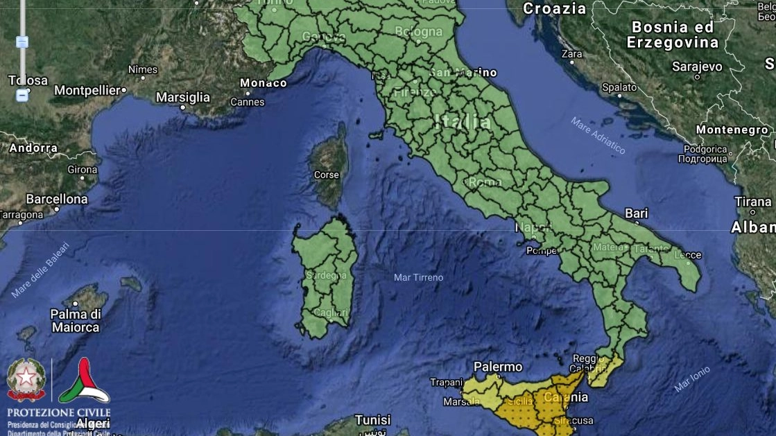 Previsioni meteo, nubifragi sulla Sicilia. La mappa della Protezione Civile