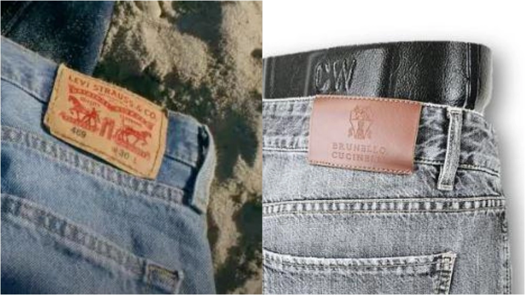 Le etichette sui jeans Levi's e Brunello Cucinelli