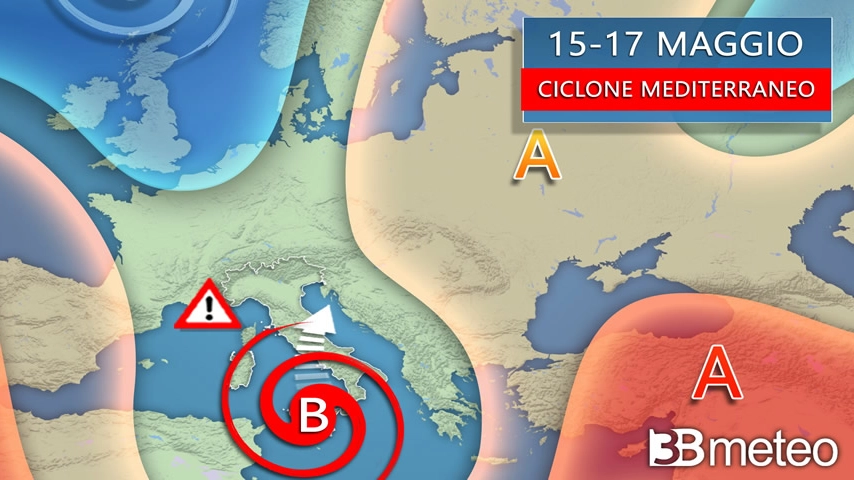 Ciclone mediterrano, il grafico di 3bmeteo
