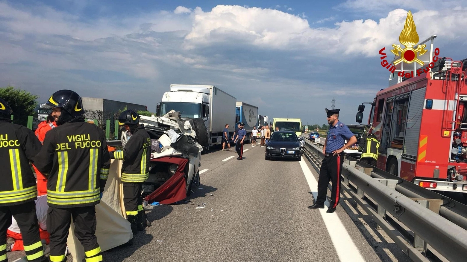 L'incidente sull A4 in cui è stato coinvolto Marco Paolini (Ansa)