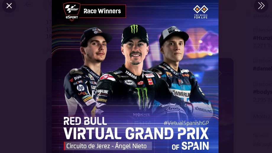 MotoGp Virtual Race, il podio della terza prova (Twitter)