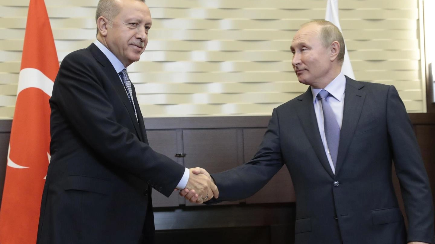 Recep Tayyip Erdogan stringe la mano a Vladimir Putin  (Anas)