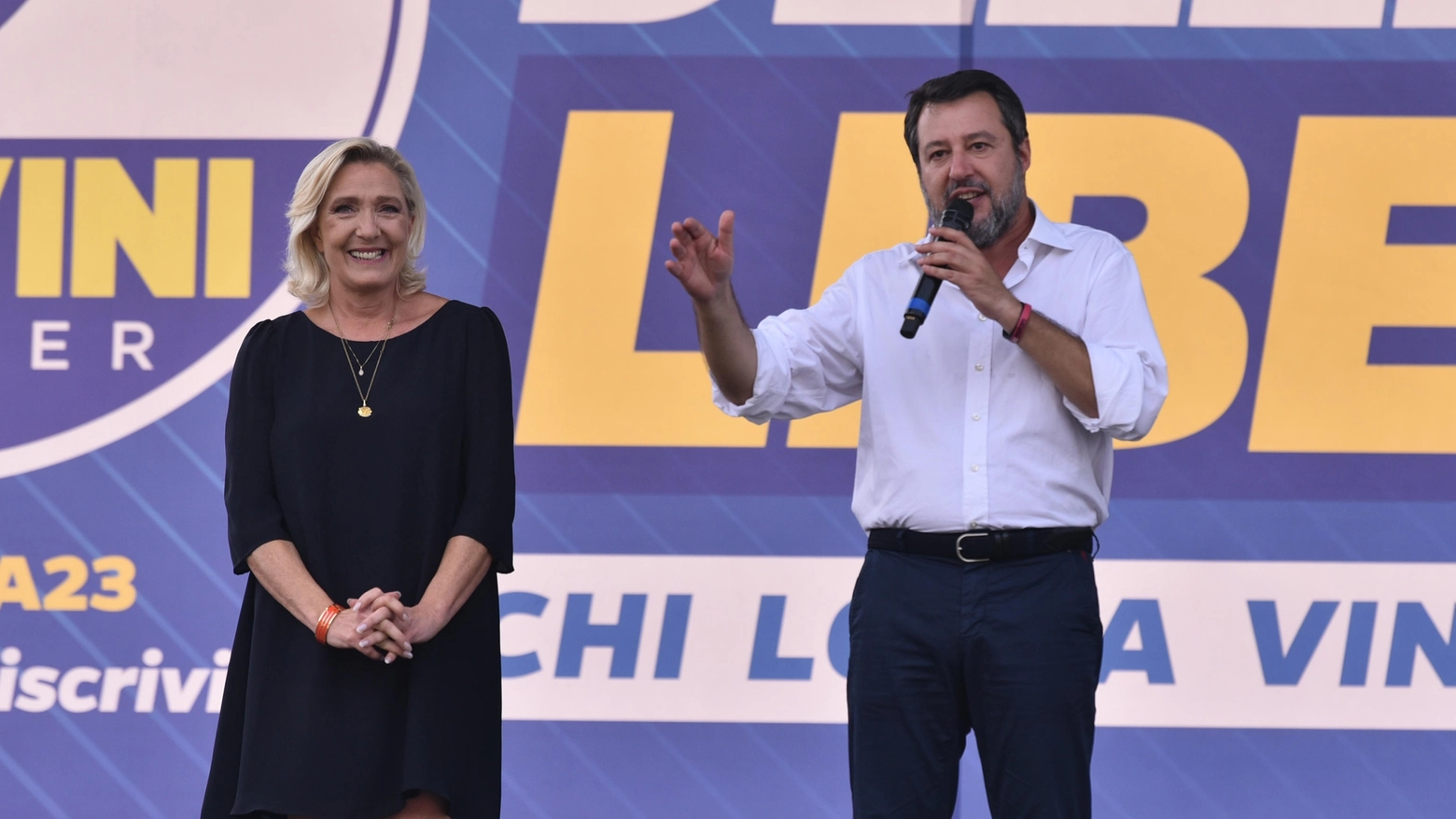 Salvini e la Le Pen a Pontida