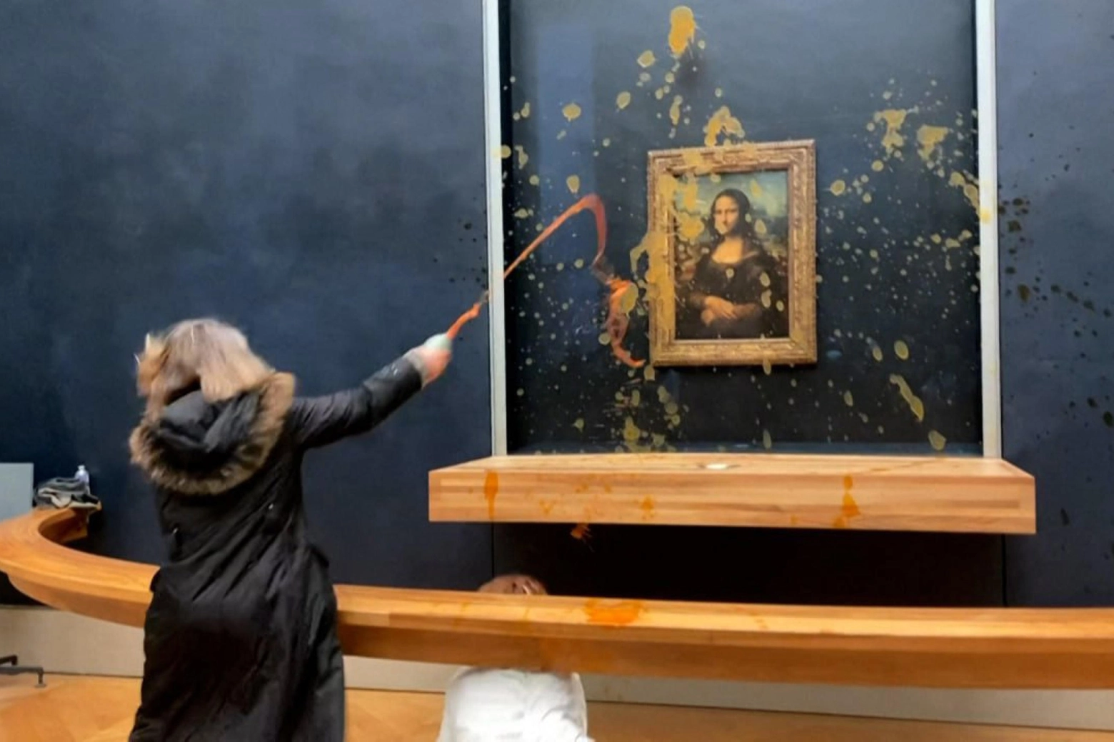 Una ambientalista lancia della zuppa contro il vetro che custodisce la Gioconda al Louvre