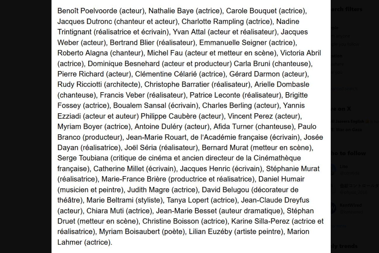 Gli artisti firmatari della lettera in difesa di Gérard Depardieu