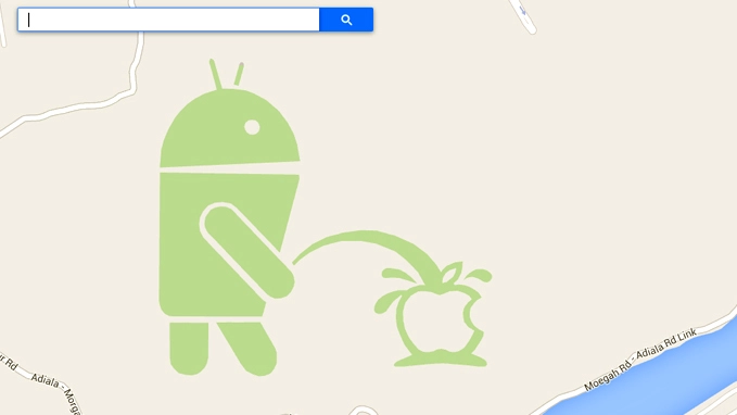 Su Google Maps il logo di Android fa pipì su quello di Apple