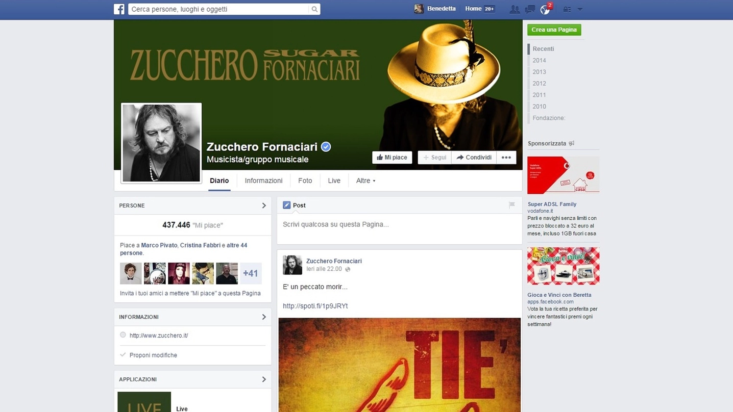 La pagina ufficiale di Zucchero Fornaciari su Facebook