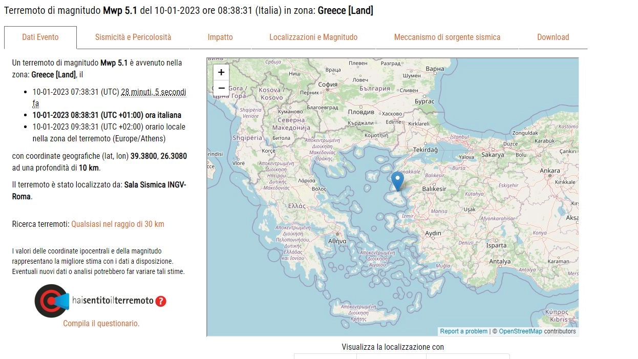 Terremoto in Grecia sull'Isola di Lesbo
