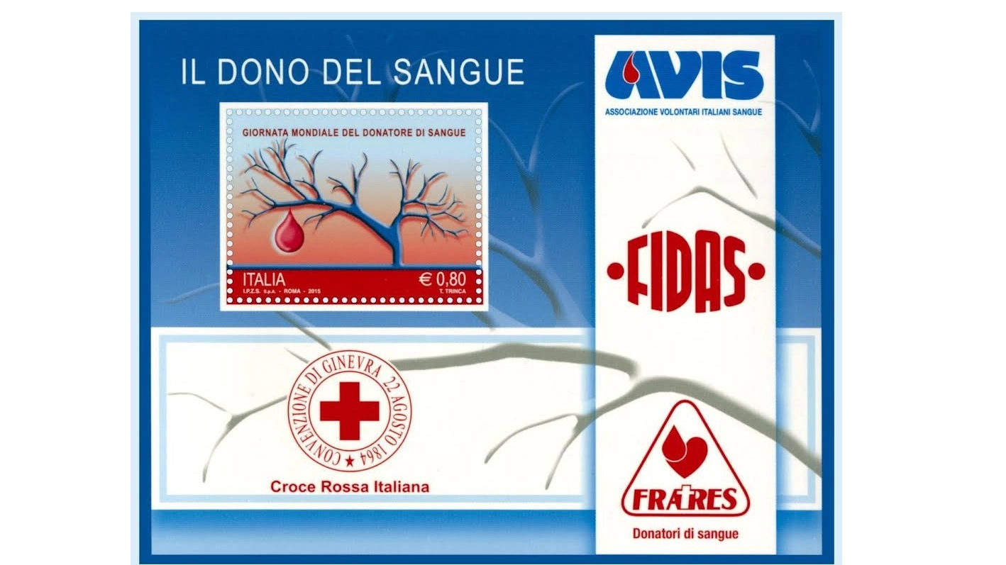 I simboli delle associazioni e il francobollo dedicato alla donazione di sangue