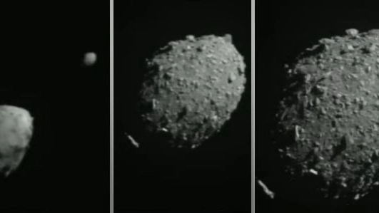 Tre momenti durante l'impatto di Dart: la sonda arriva sempre più vicino all'asteroide