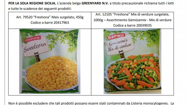 L'annuncio sui prodotti ritirati In Sicilia sul sito della Lidl 