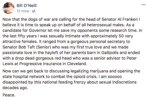 Il post del giudice della Corte Suprema dell'Ohio, Bill O'Neill (twitter)