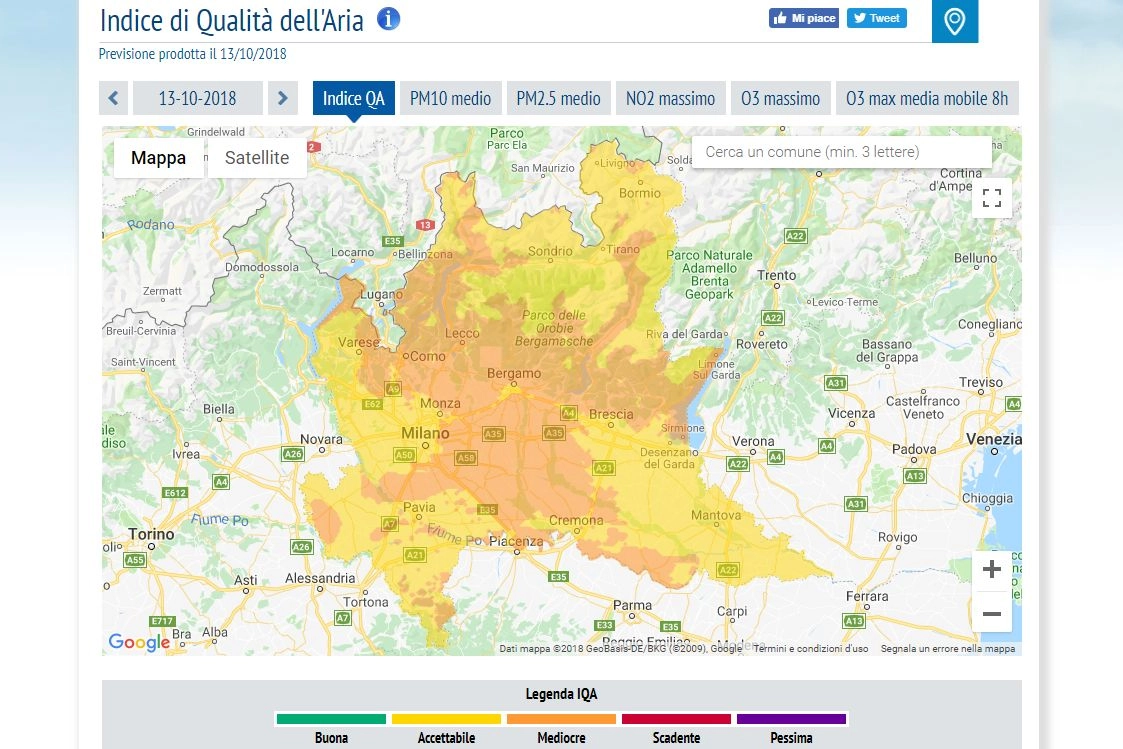 La qualità dell'aria in Lombardia dal sito dell'Arpa