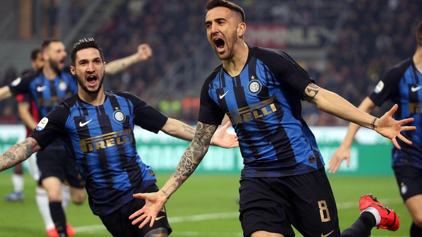 Milan-Inter, l'esultanza di Vecino (Ansa)