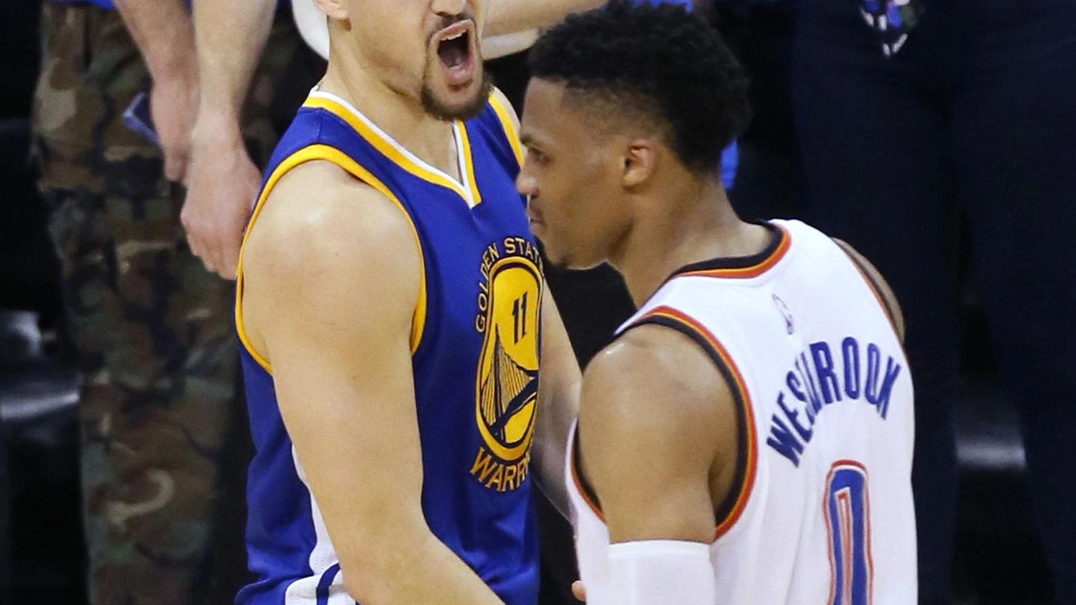 Klay Thompson e Russell Westbrook, duello di superstar (AP)