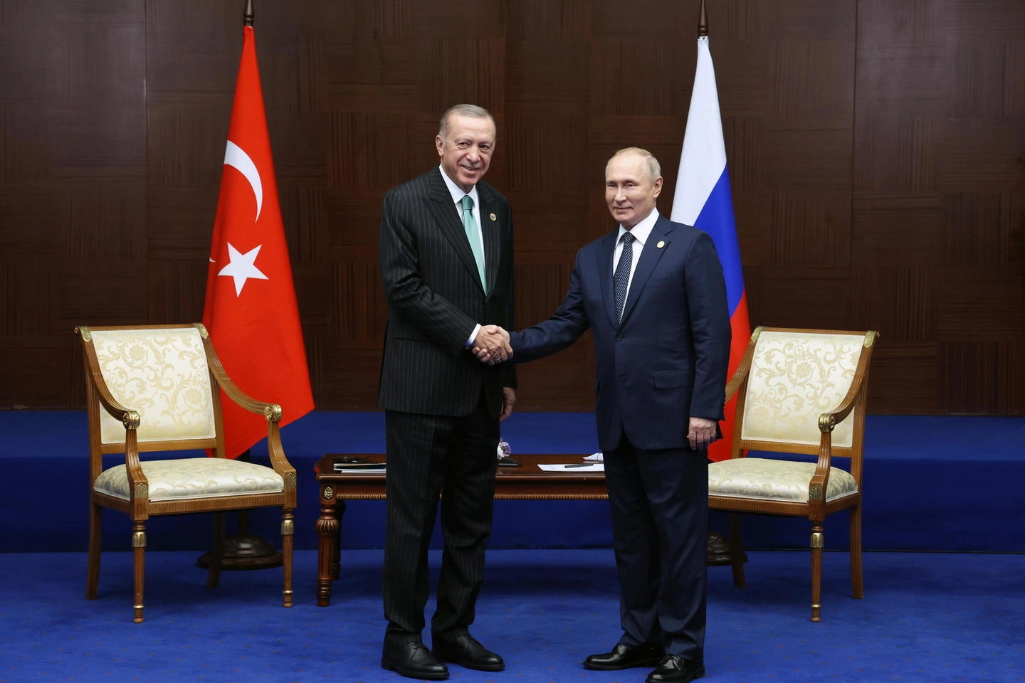 Recep Tayyip Erdogan e Vladimir Putin (Ansa)