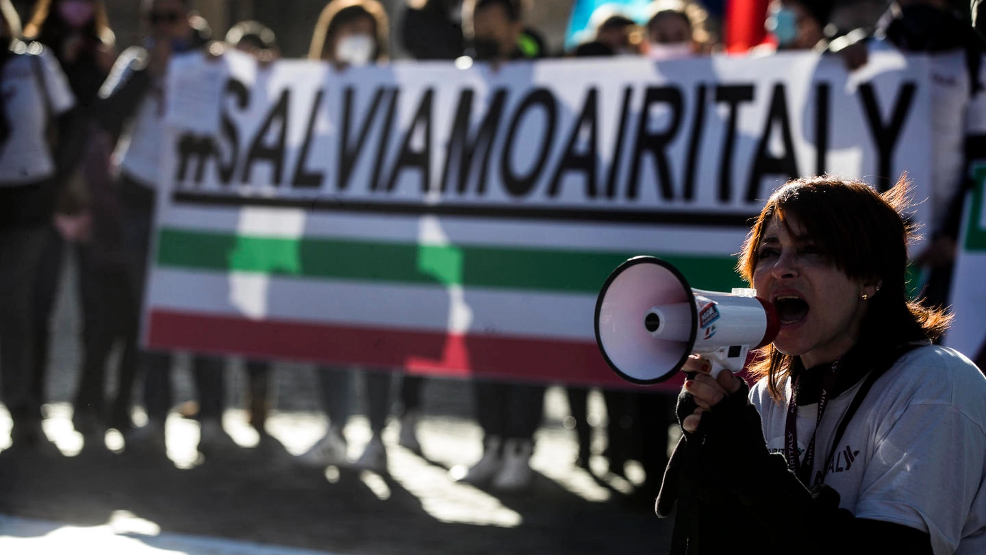 Manifestazione a Roma dei lavoratori Air Italy 