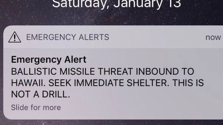 Lo screenshot dell'allarme missilistico sulle Hawaii