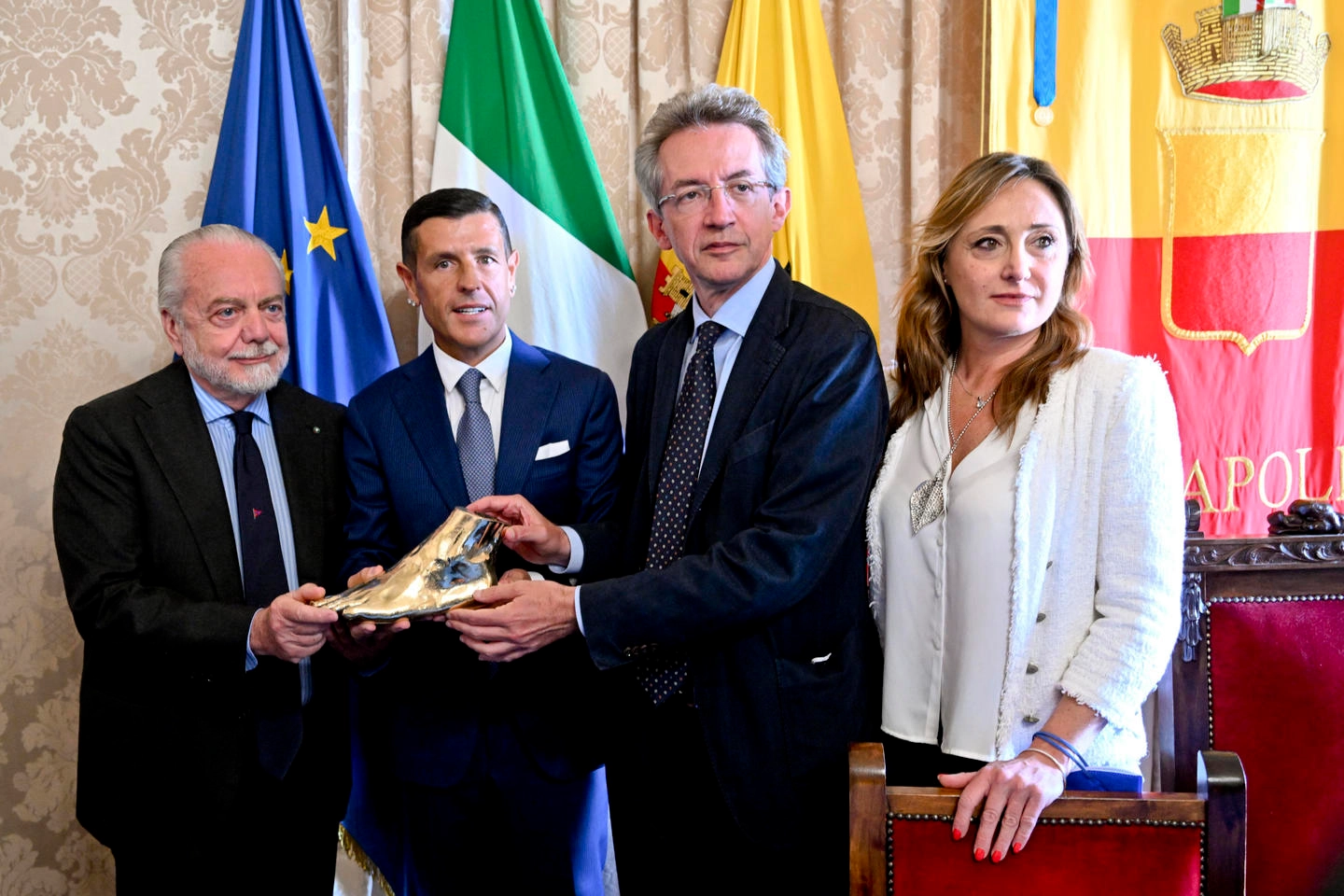 Aurelio De Laurentiis, Stefano Ceci, il sindaco Manfredi e l'assessora Ferrante 
