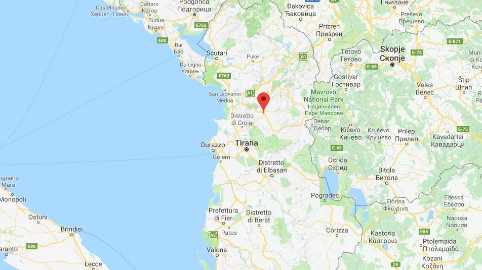 Il luogo del terremoto in Albania (Google Maps)