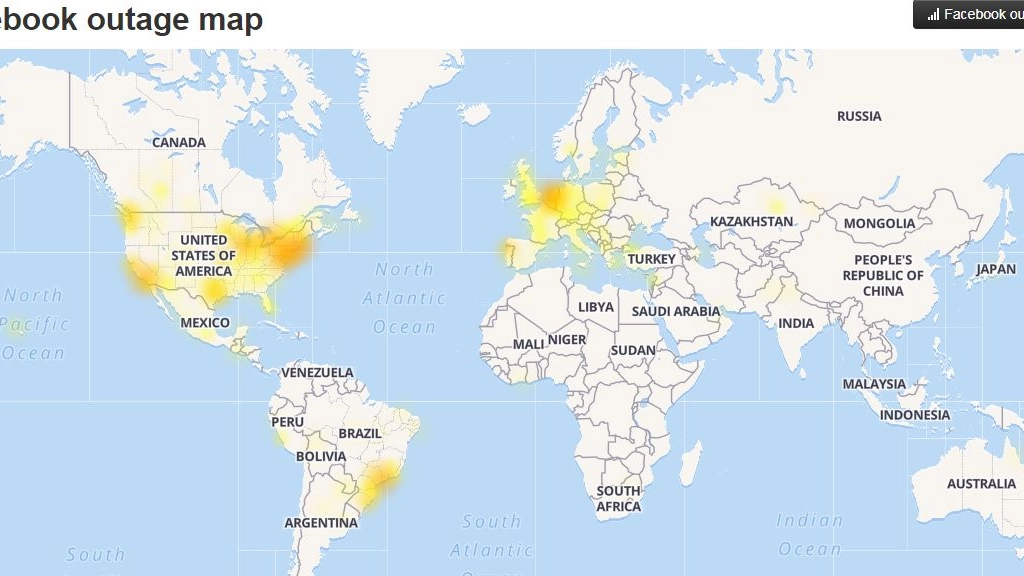 Facebook down, la mappa delle zone interessate (downdetector.com)