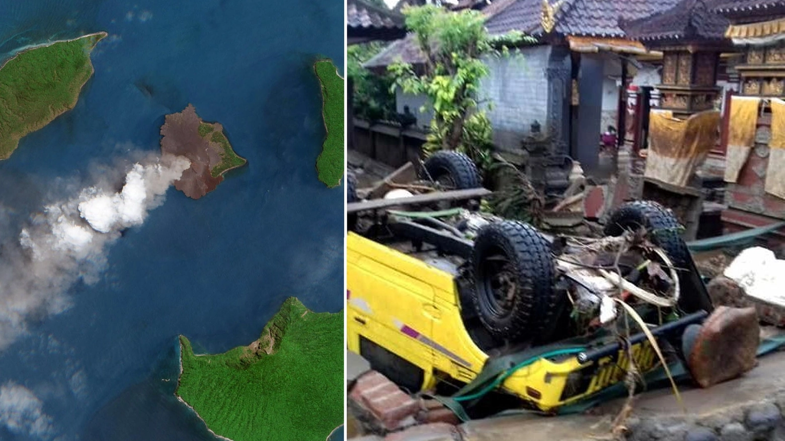 Tsunami in Indonesia, l'eruzione dal satellite e la devastazione (foto Ansa)