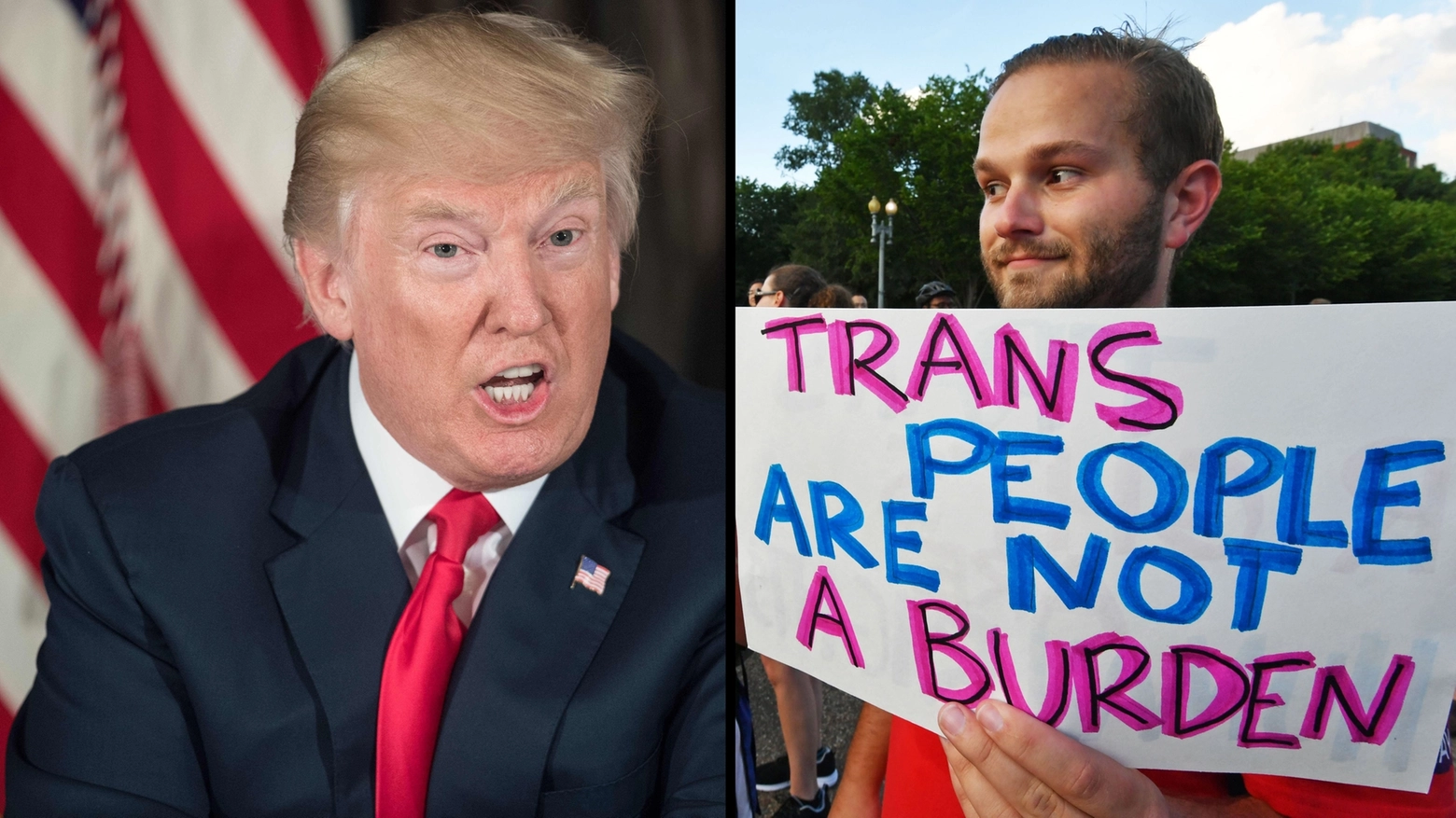 Donald Trump e una manifestazione per i diritti transgender (Afp)