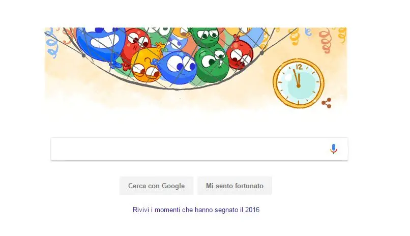 Felice anno nuovo, il doodle di Google freme d'attesa per il Capodanno 2017