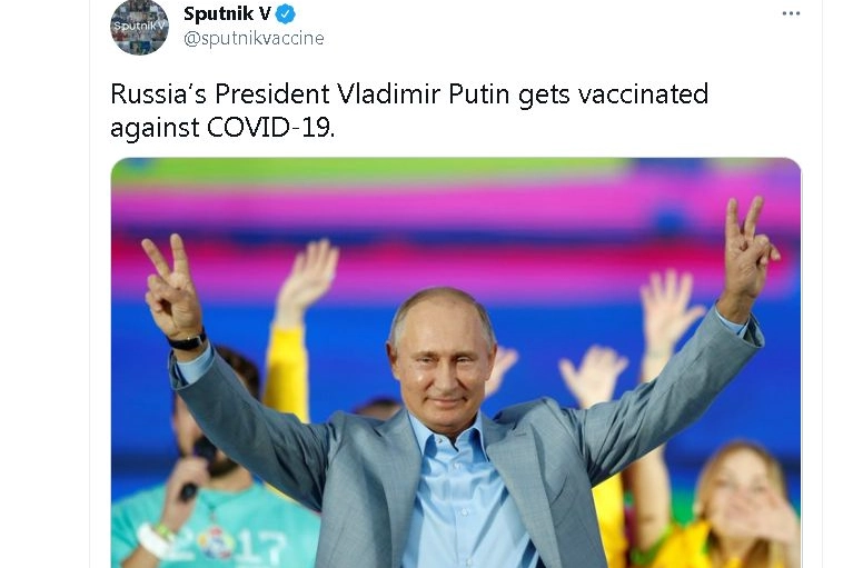 Il post Twitter dedicato allo Sputnik V su Putin
