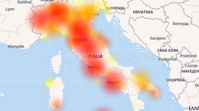Vodafone down, la mappa di Downdetector