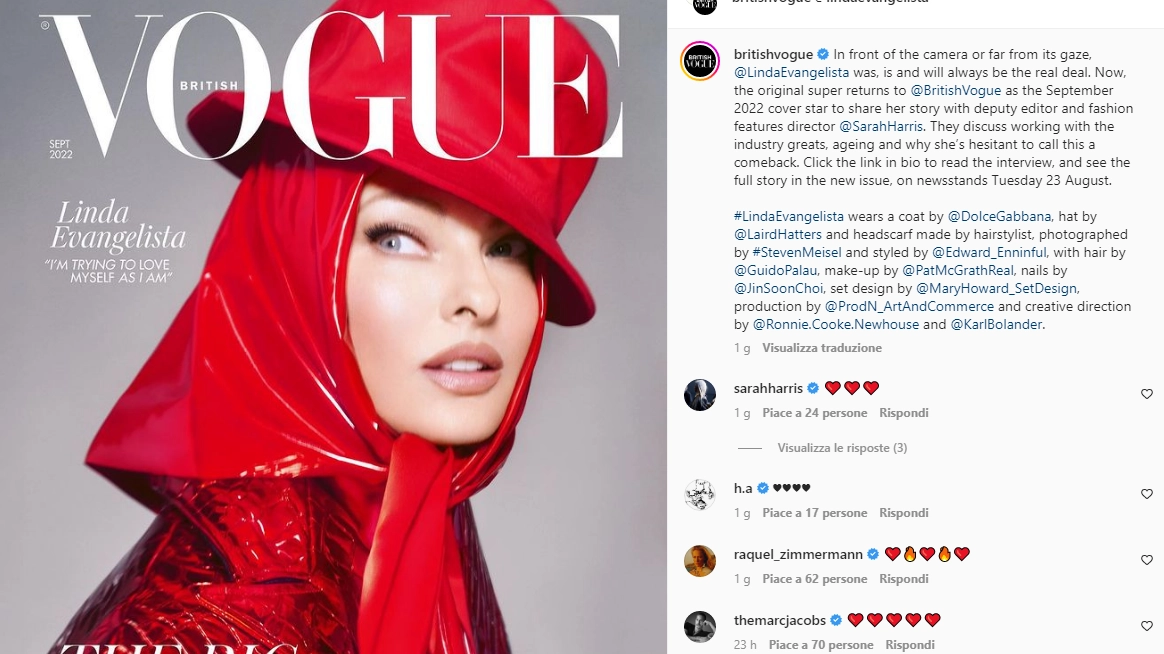 La copertina di British Vogue con Linda Evangelista