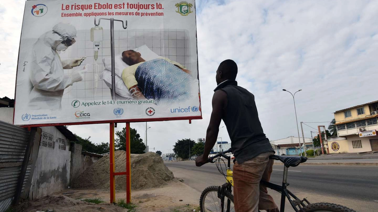 Un cartellone per sensibilizzare la popolazione sull'ebola in Costa d'Avorio (AFP)
