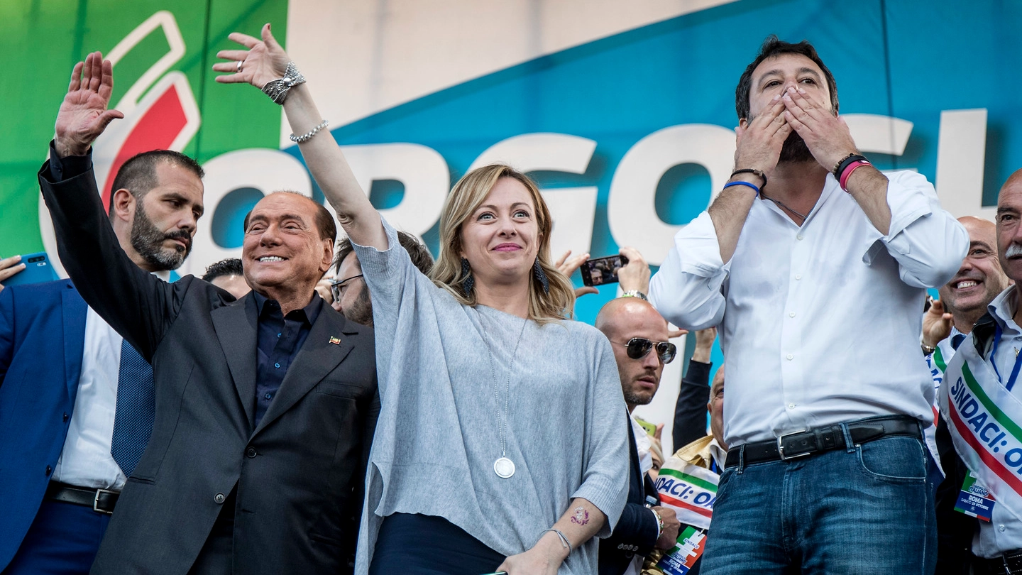 Silvio Berlusconi, Giorgia Meloni e Matteo Salvini (Lapresse)