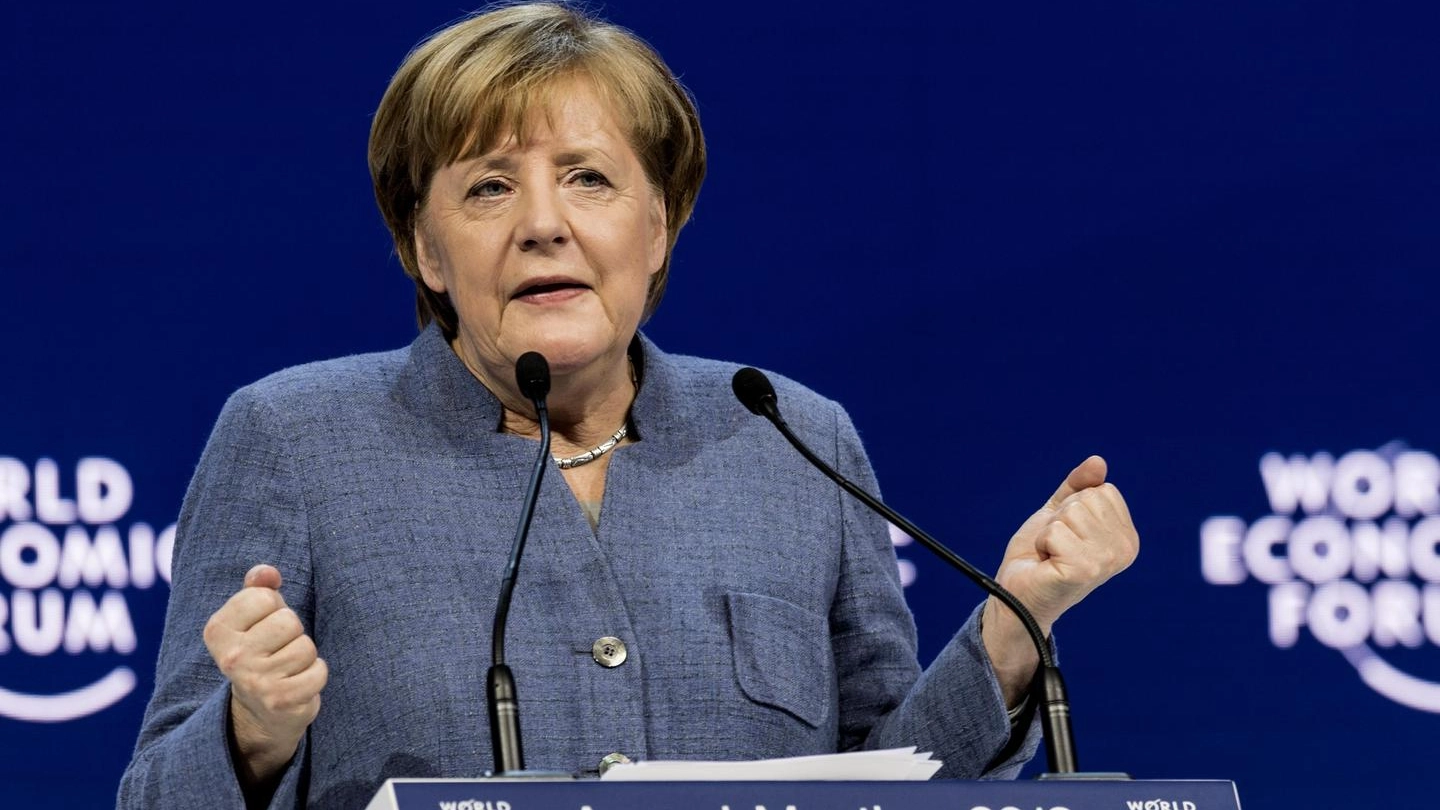 Angela Merkel al Forum di Davos 2018 (Ansa)