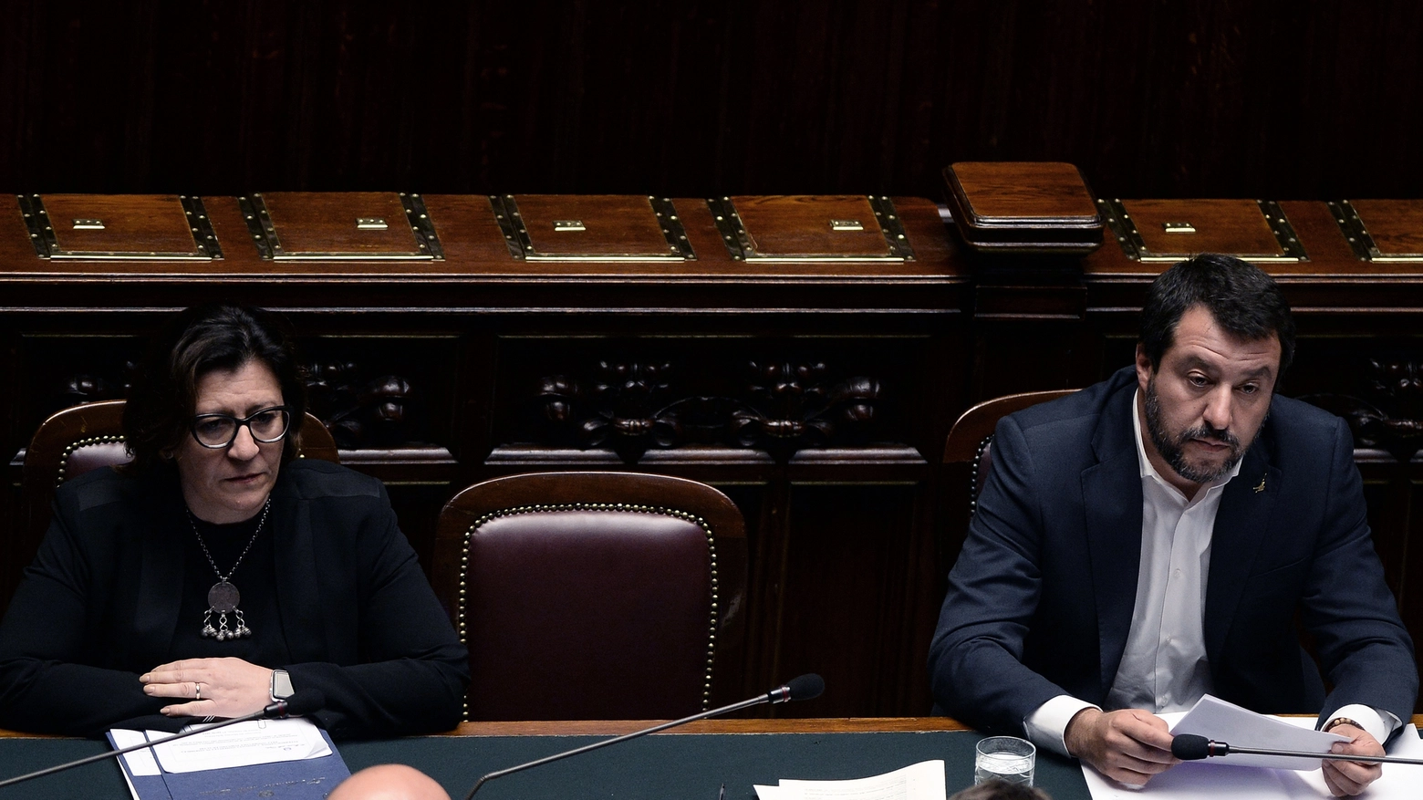 Elisabetta Trenta e Matteo Salvini in Question time (LaPresse)