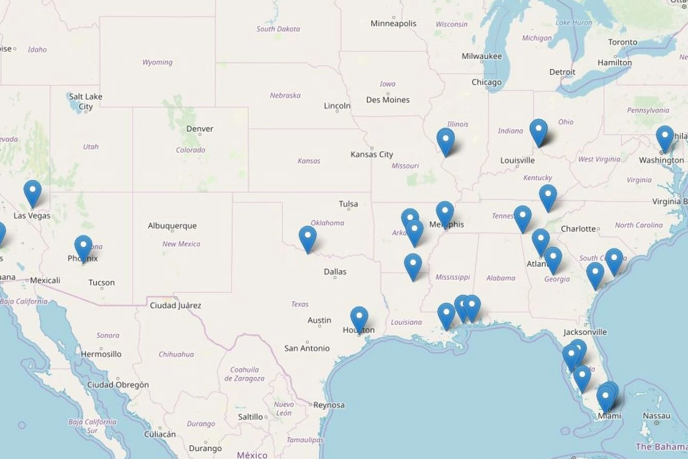 Mappa dell'Fbi evidenzia i luoghi dove sono stati commessi i delitti